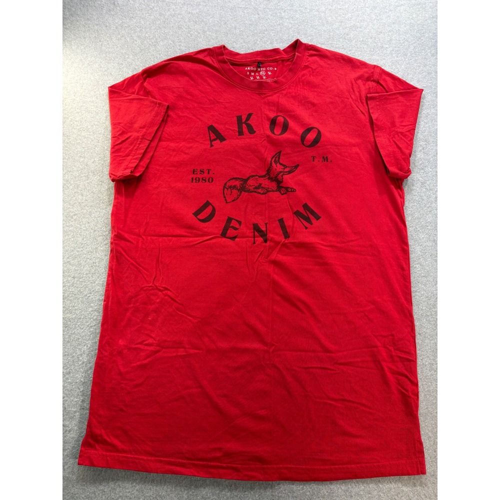 AKOO Denim Mens XL Red Graphic T-Shirt Fox Logo Short Sleeve Cotton Tee